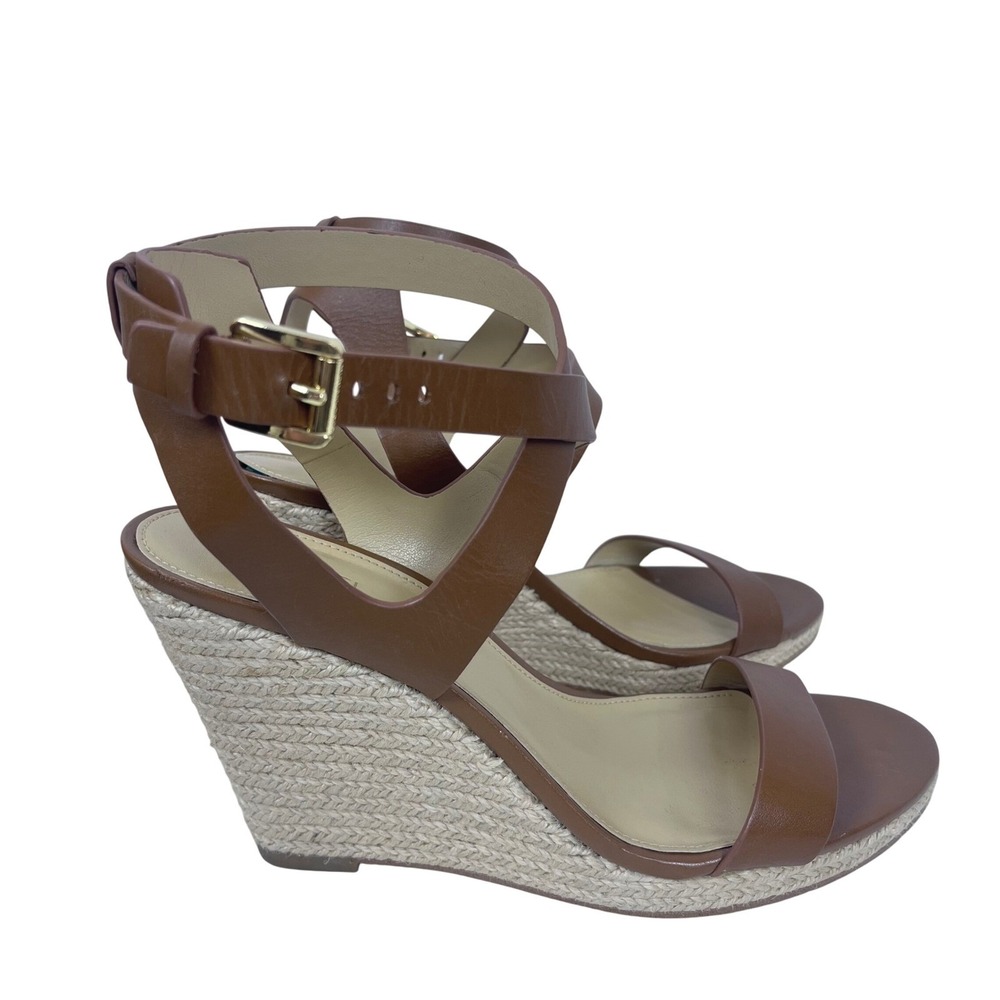 Michael Kors Brown Leather Kaylee Espadrille Wedge Sandals Size 8M (656clo) - Picture 3 of 8